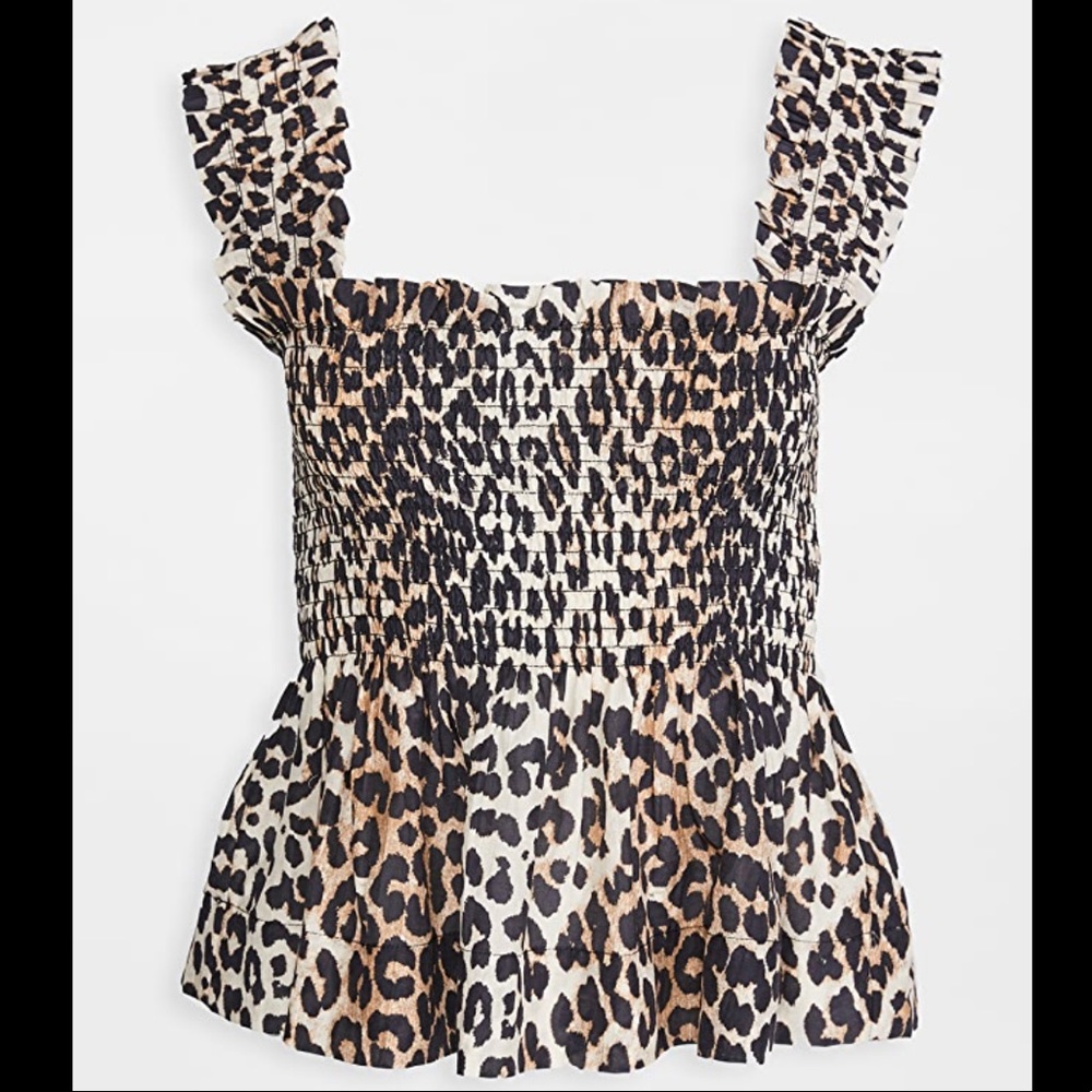 NWT GANNI Sleeveless Leopard Silky Peplum Top
